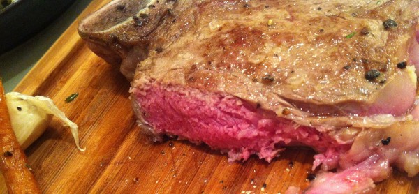 Rib eye steak close up